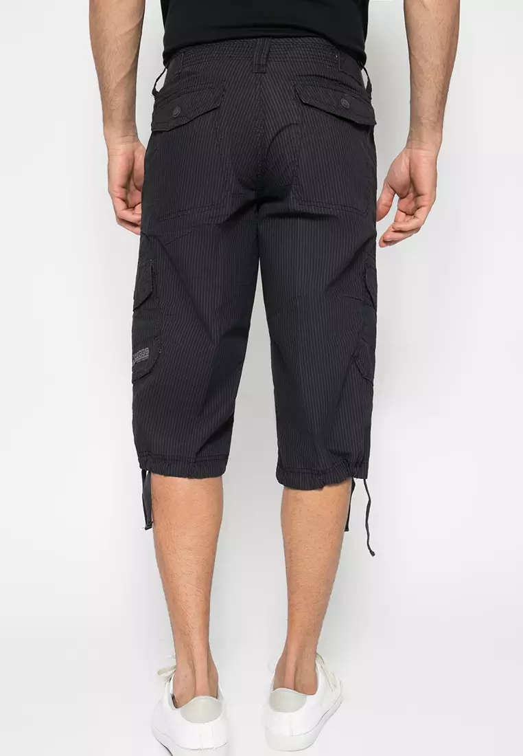 LGS - Celana Casual Capri Pria Motif Garis-Garis Kantong Cargo - LECR.285.248.175.7C