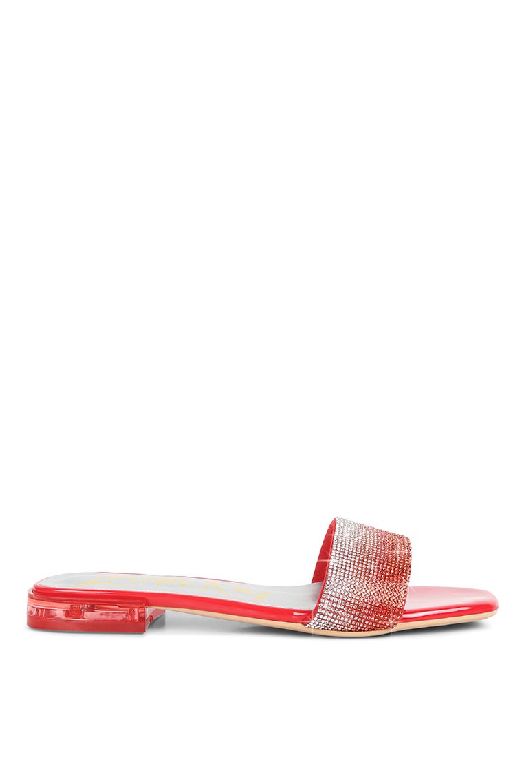Red Rhinestone Slip On Sandals