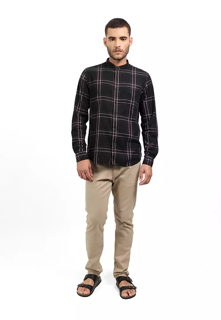 MOC Kemeja Koko Lengan Panjang Pria HAMZA-BLACK Warna BLACK