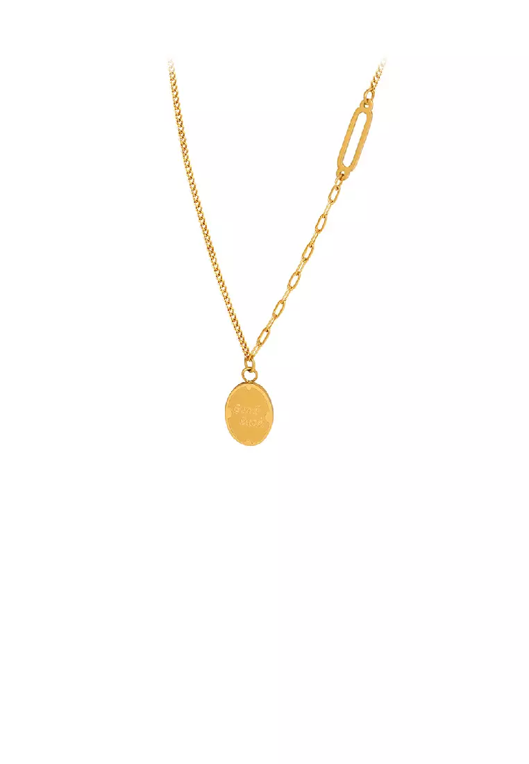 Gold oval pendant necklace discount