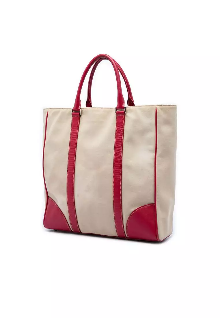 Pre-Loved Prada Saffiano Trimmed Canvas Tote