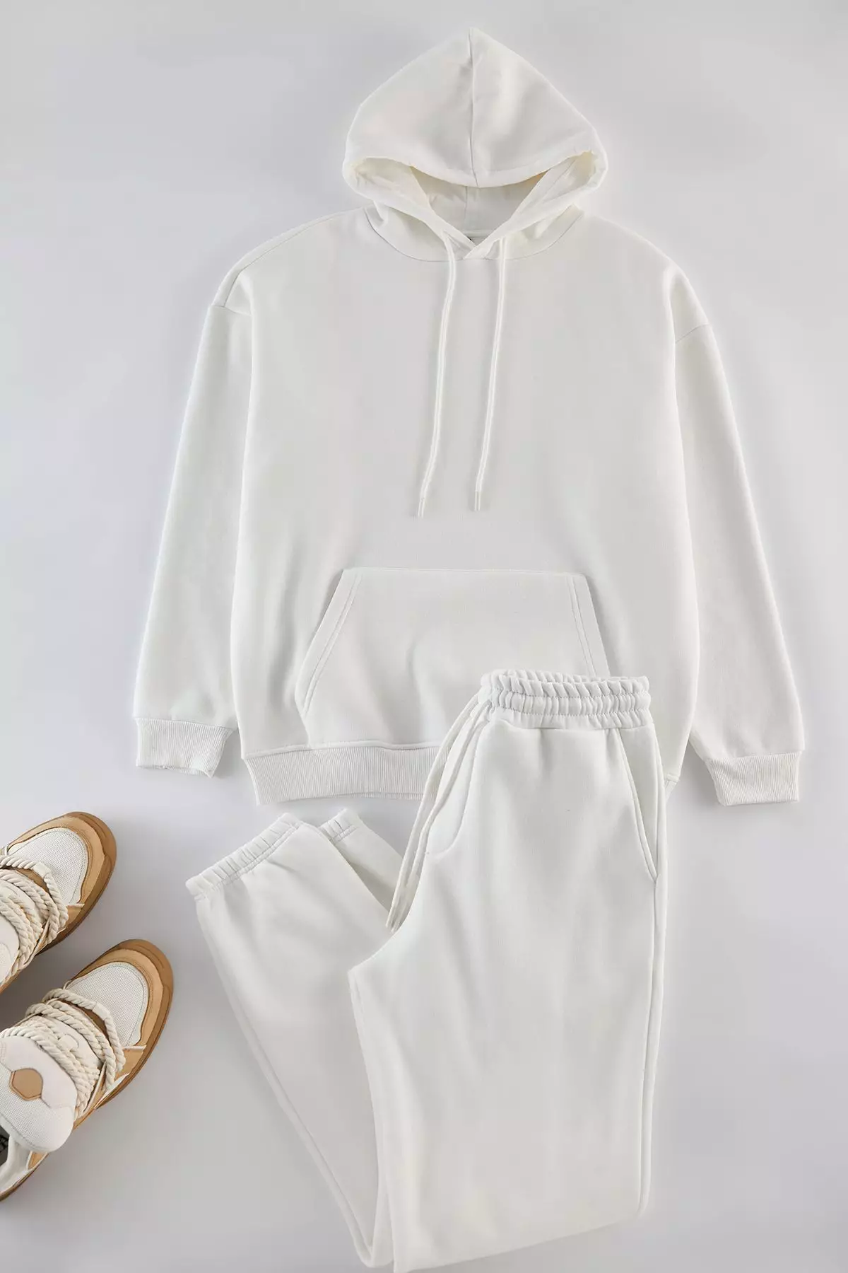 Buy Trendyol Ecru Oversize/Wide Cut Hooded Fleece/Warm Sweatshirt