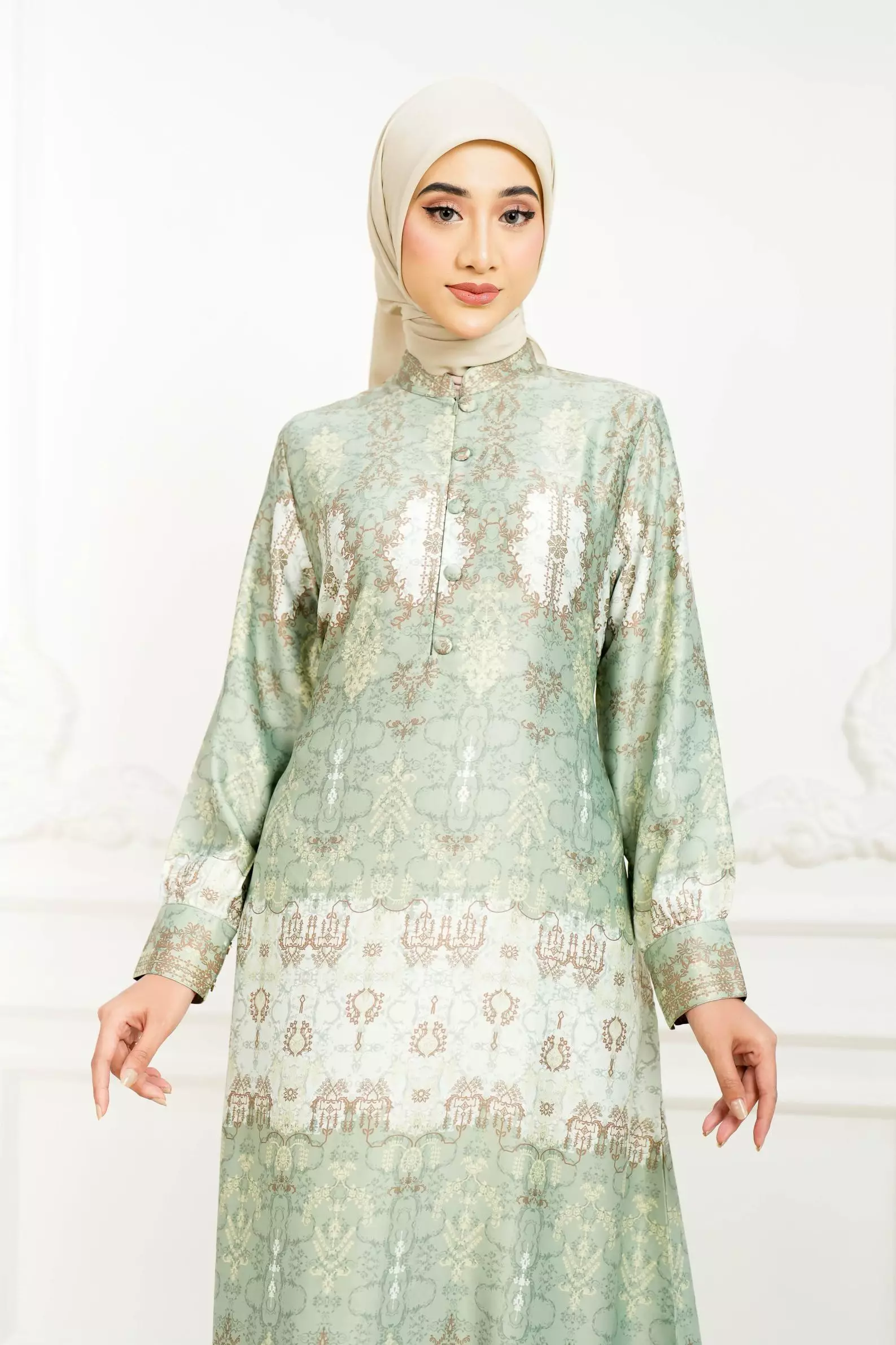 Sarimbit Arunika Sage Green Wanita  Gamis Dress