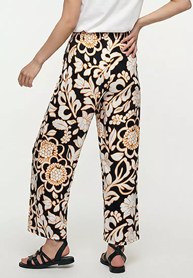 Women's Black Patterned Woven Viscose Trousers