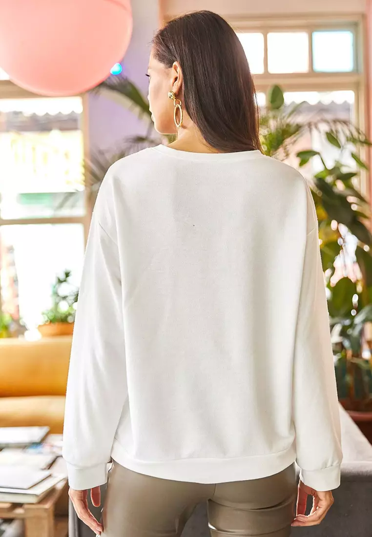 Stripe Basic Soft Textured Loose Sweatshirt