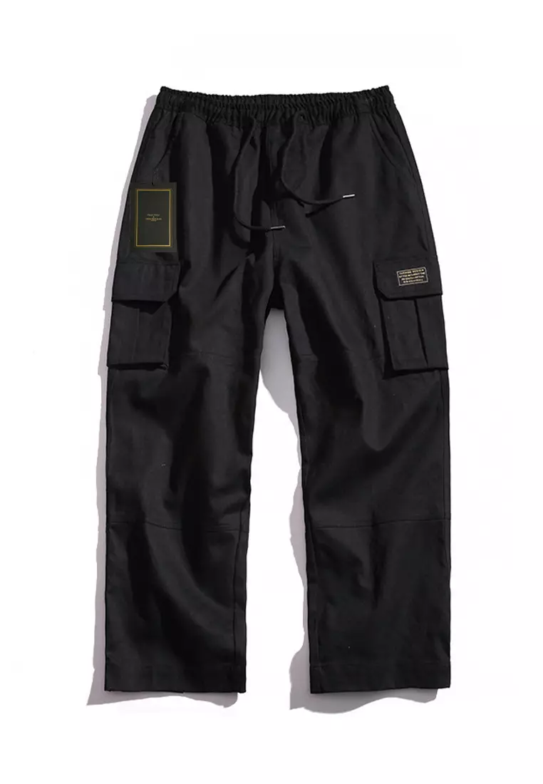 寬鬆休閒魔術貼工裝褲 J003