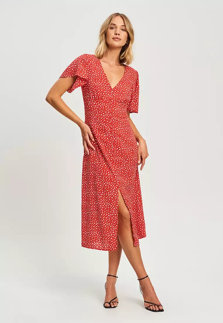 Red ditsy hot sale midi dress