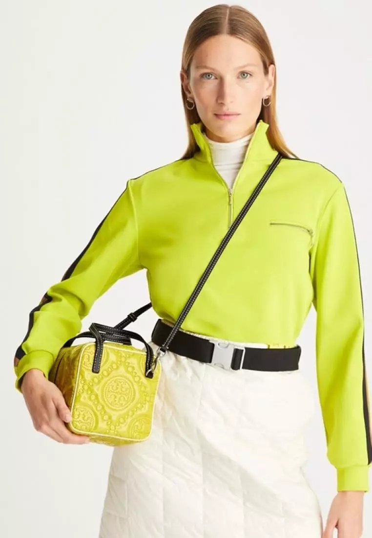Tory Burch T Monogram Embroidered Patent Cube Island Chartreuse