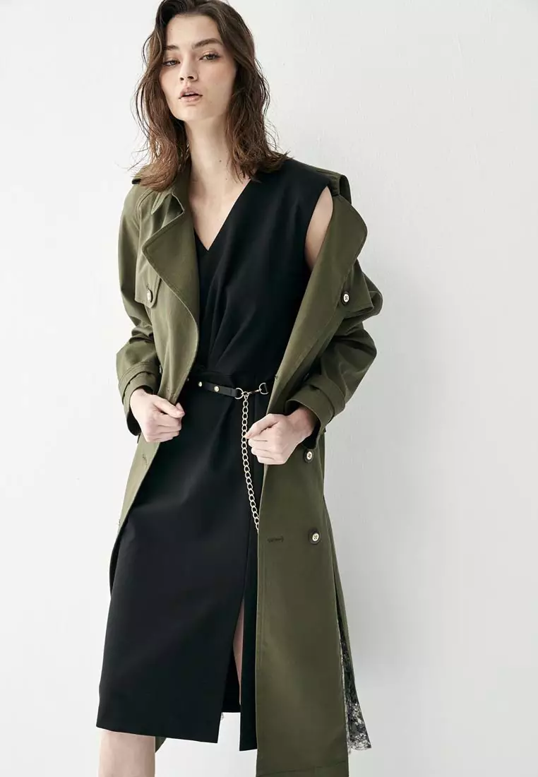 Buy iROO Olive Green Long Trench Coat 2023 Online | ZALORA Singapore