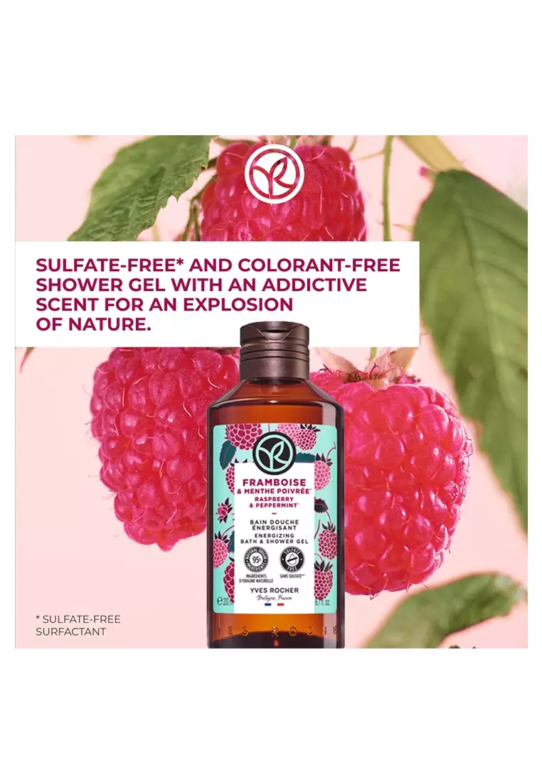 Raspberry Peppermint Energy Shower Gel - 200ml Natural Sulfate Free, Hydrating Body Wash
