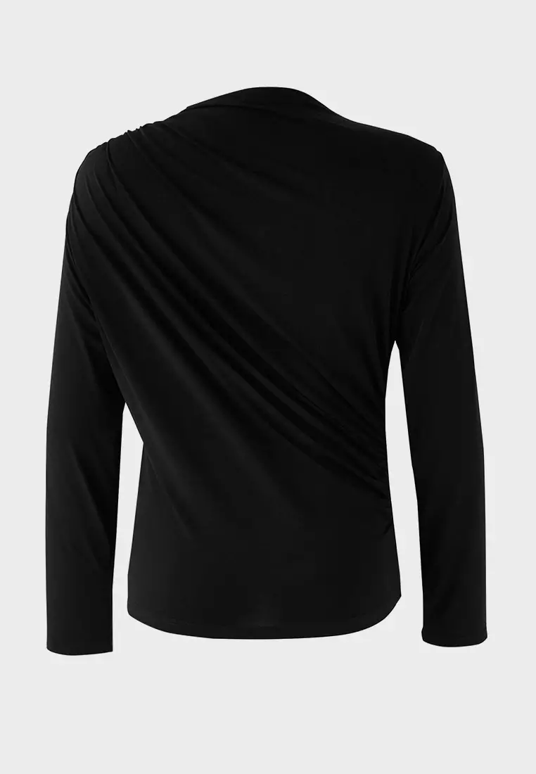 Black Sandy Shirring Detail Long Sleeve Knitted Plus Size Blouse Tbbaw26Af00104