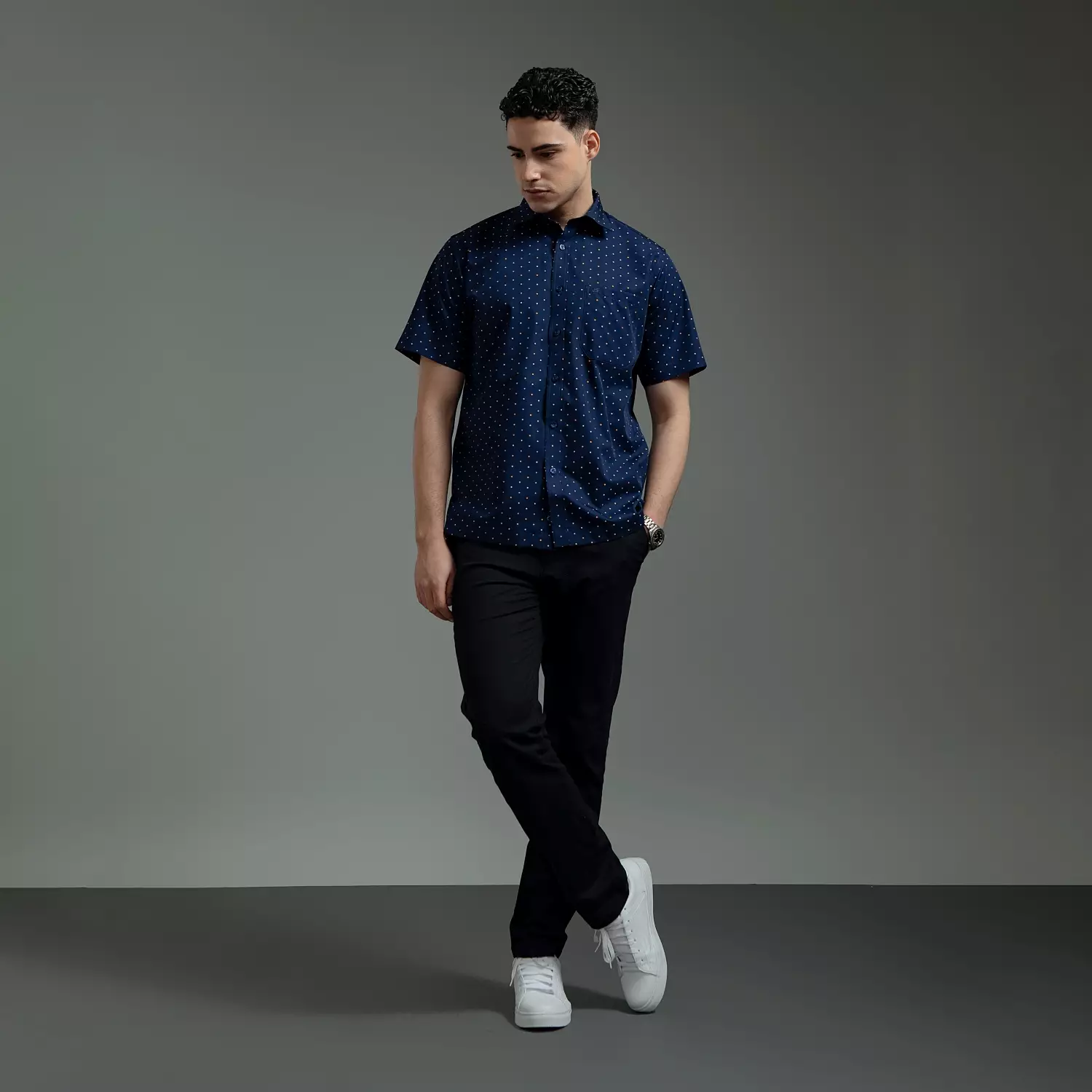 Kemeja Lengan Pendek Guy Laroche Nuit Pop - Dark Blue Cotton Casual