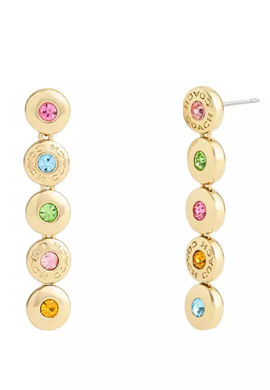 Open Circle Linear Earrings in Gold/ Multi CY104