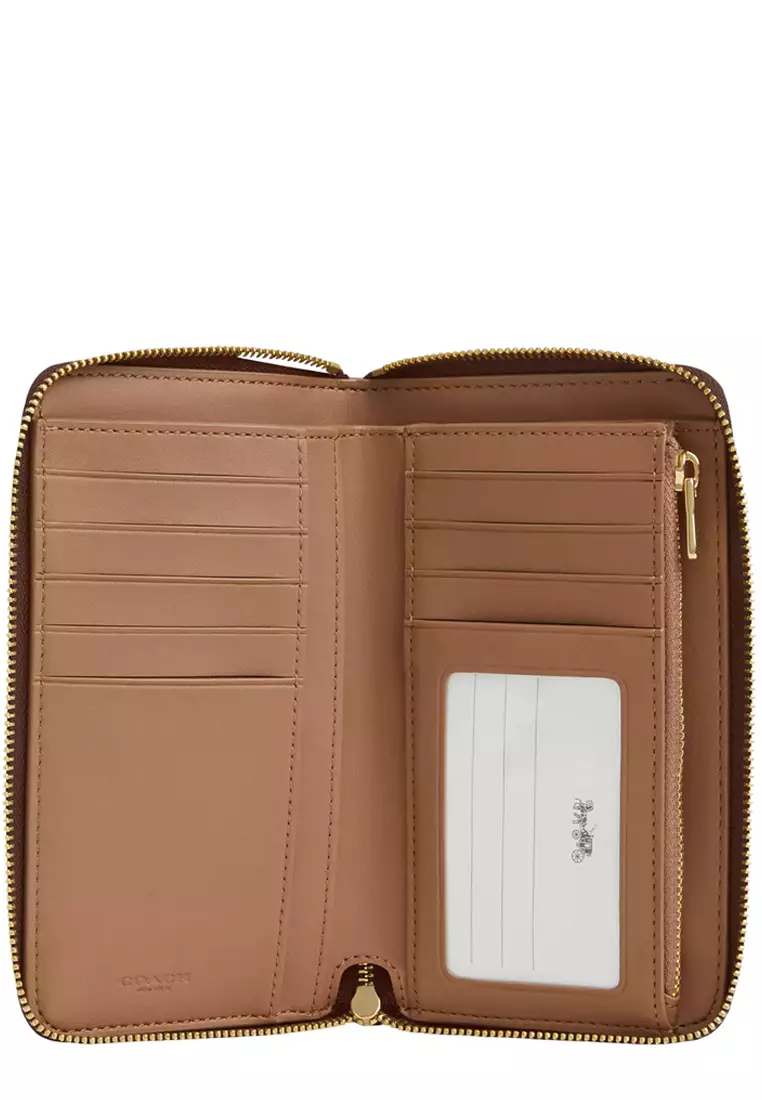 Medium Id Zip Wallet In Signature Canvas - Tan/ Brown CW781