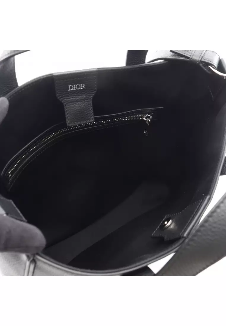 Pre-Loved Christian Dior SADDLE saddle Handbag tote bag leather black 2WAY