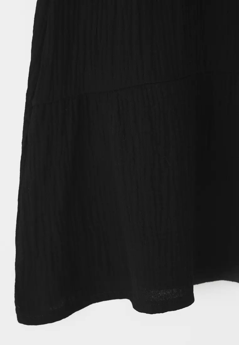 Black Girl 100% Cotton Embroidered Strap Mini Woven Dress Tkdss25El00011