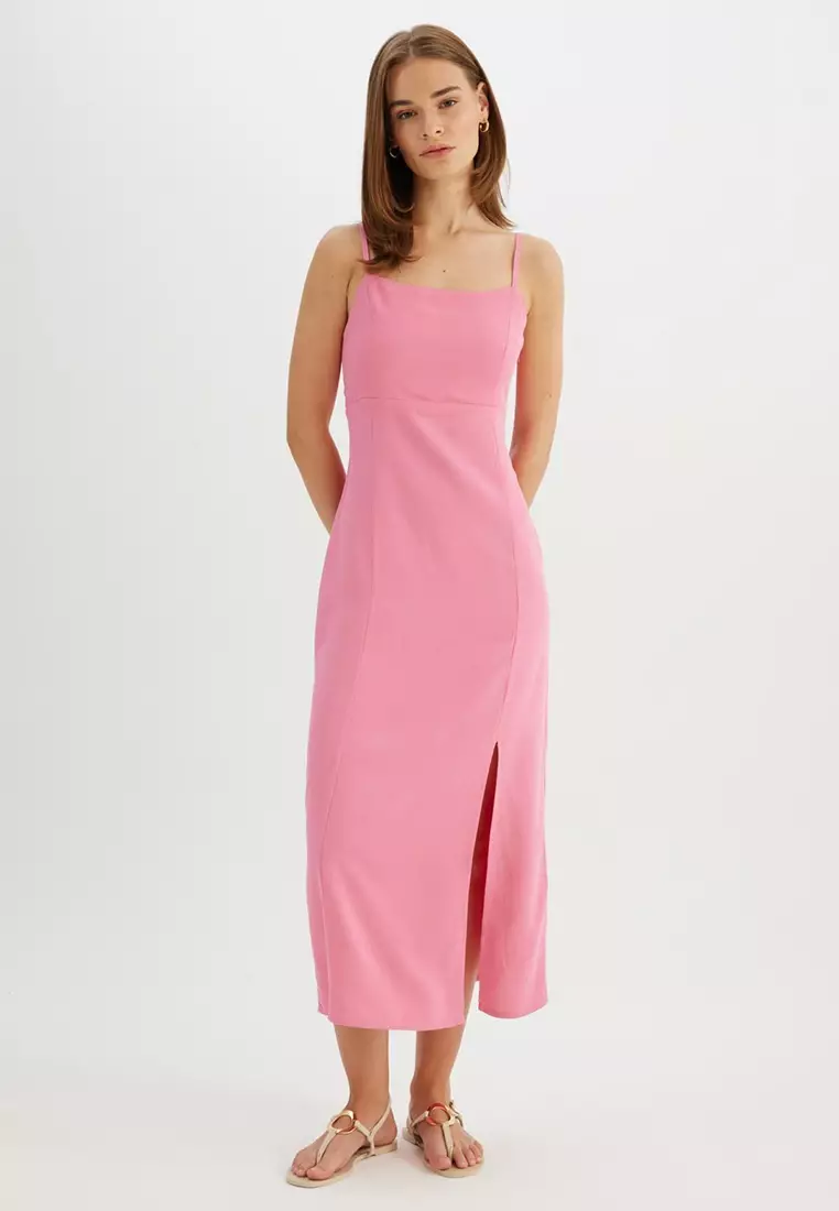 Buy DeFacto Strappy Linen Blend Pencil Dress 2026 Online | ZALORA