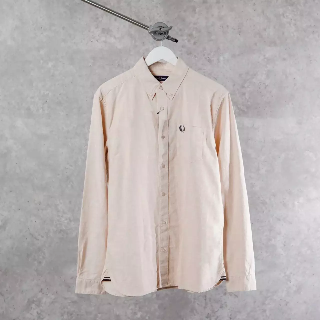 Kemeja FRED PERRY LOGO POCKET BLACK BEIGE LONG SHIRT 100% ORIGINAL