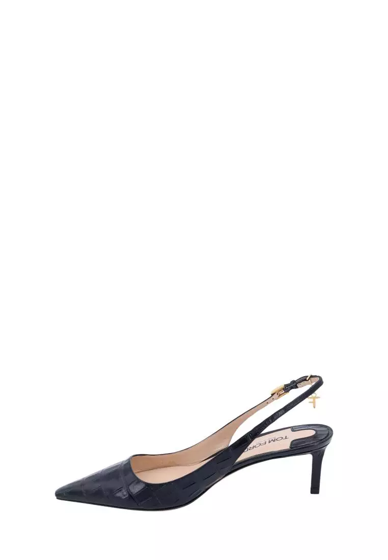 Tom Ford Leather slingback with metal monogram charm TOM