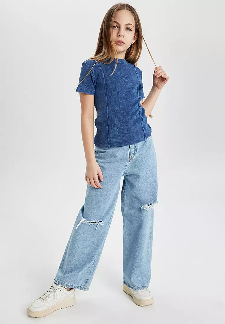 Slim Fit Slim Cut Crew Neck Ribbed Camisole Short Sleeve T-Shirt