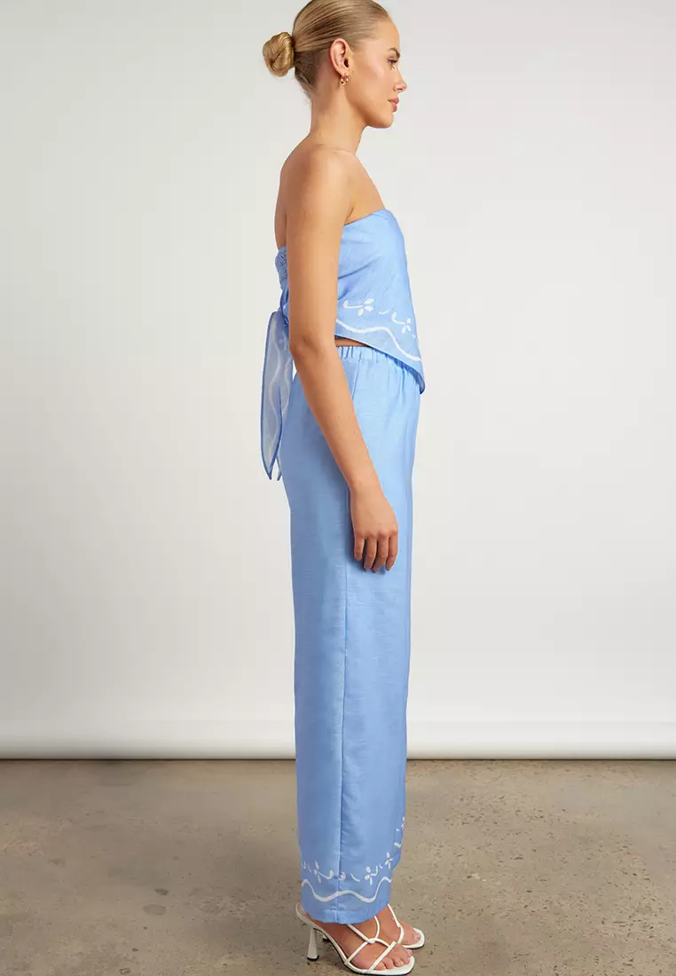 Border Print Faux Linen Set