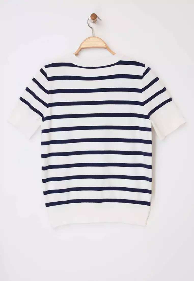 Wardrobe Essentials Ecru Striped Basic Knitwear Blouse Tbbss26Af00033