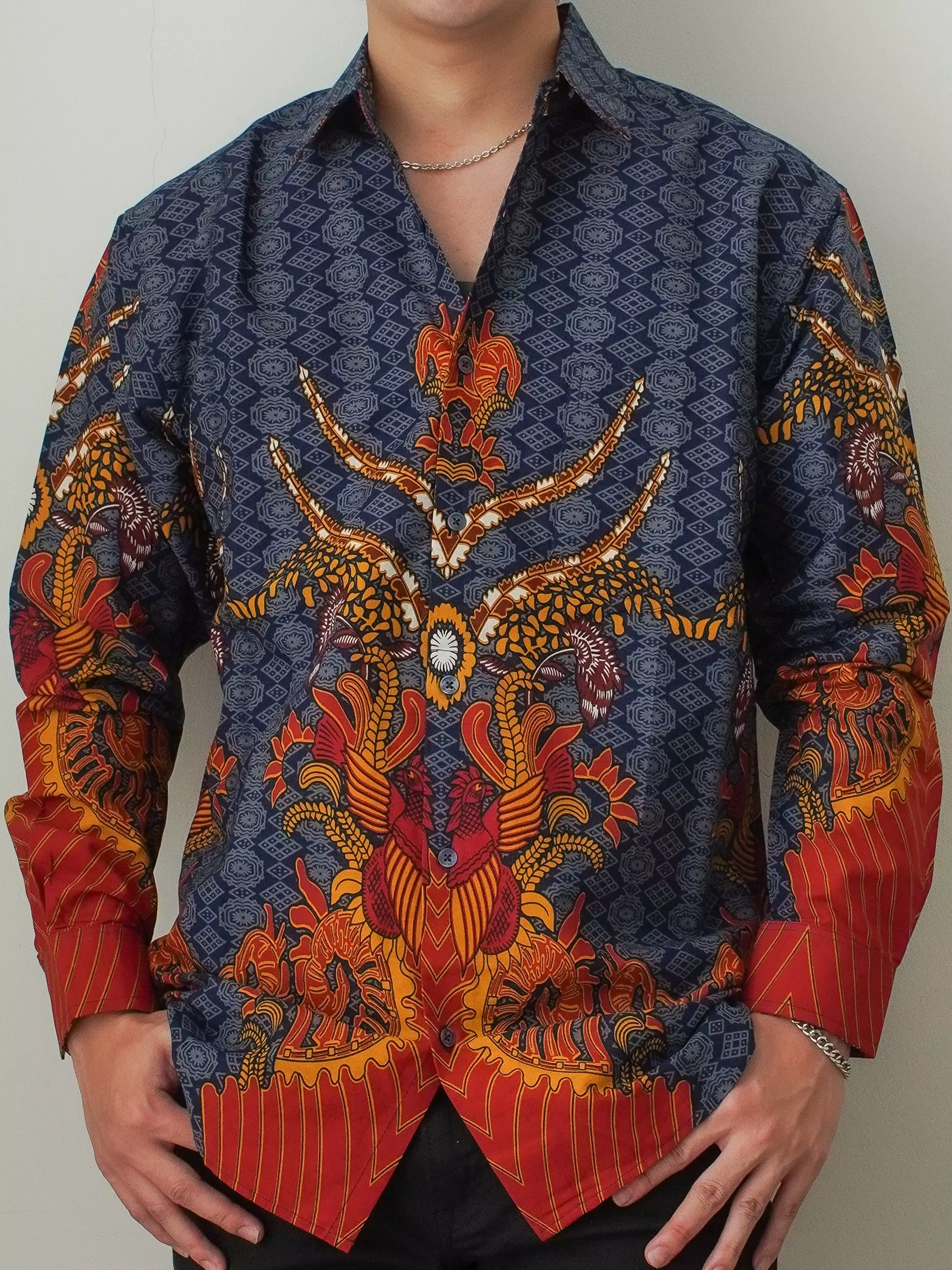 Andre Michel Kemeja Batik Lengan Panjang Biru Merah 16571