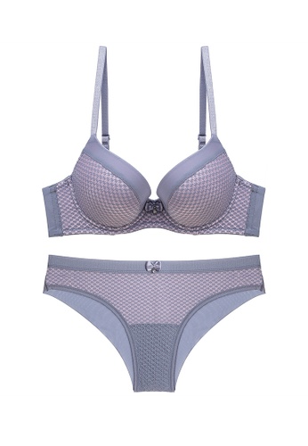 ZITIQUE grey Women's All Match Sexy-ribbon Push Up Padded Lingerie Set (Bra And Underwear) - Grey 0C100US705C8CDGS_1