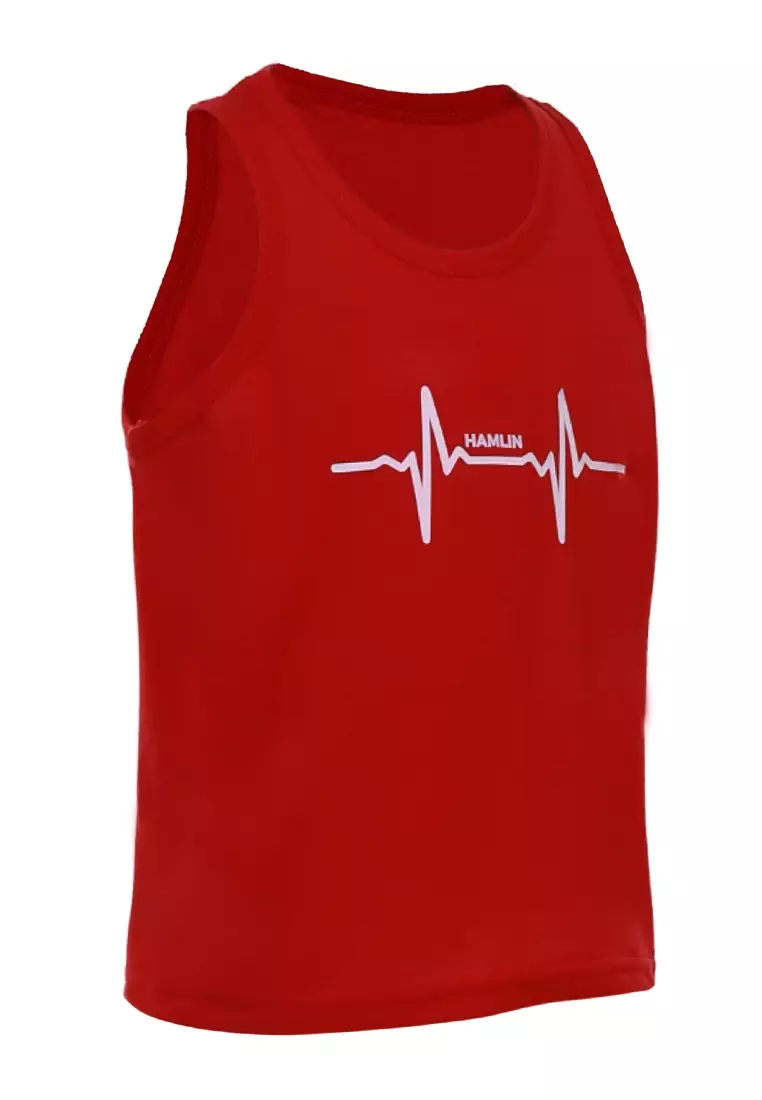 Oriel Singlet Anak Unisex Motif Detak Kids Tshirt Sleeveless Material Cotton ORIGINAL - Red