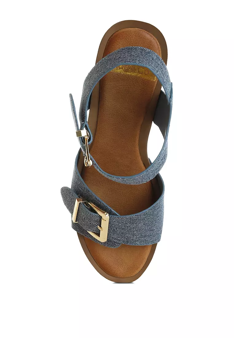 Studded Denim Clog Sandals In Denim