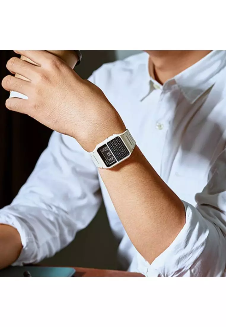 Men's Data bank CA-53WF-8B White Resin Band Calculator Watch