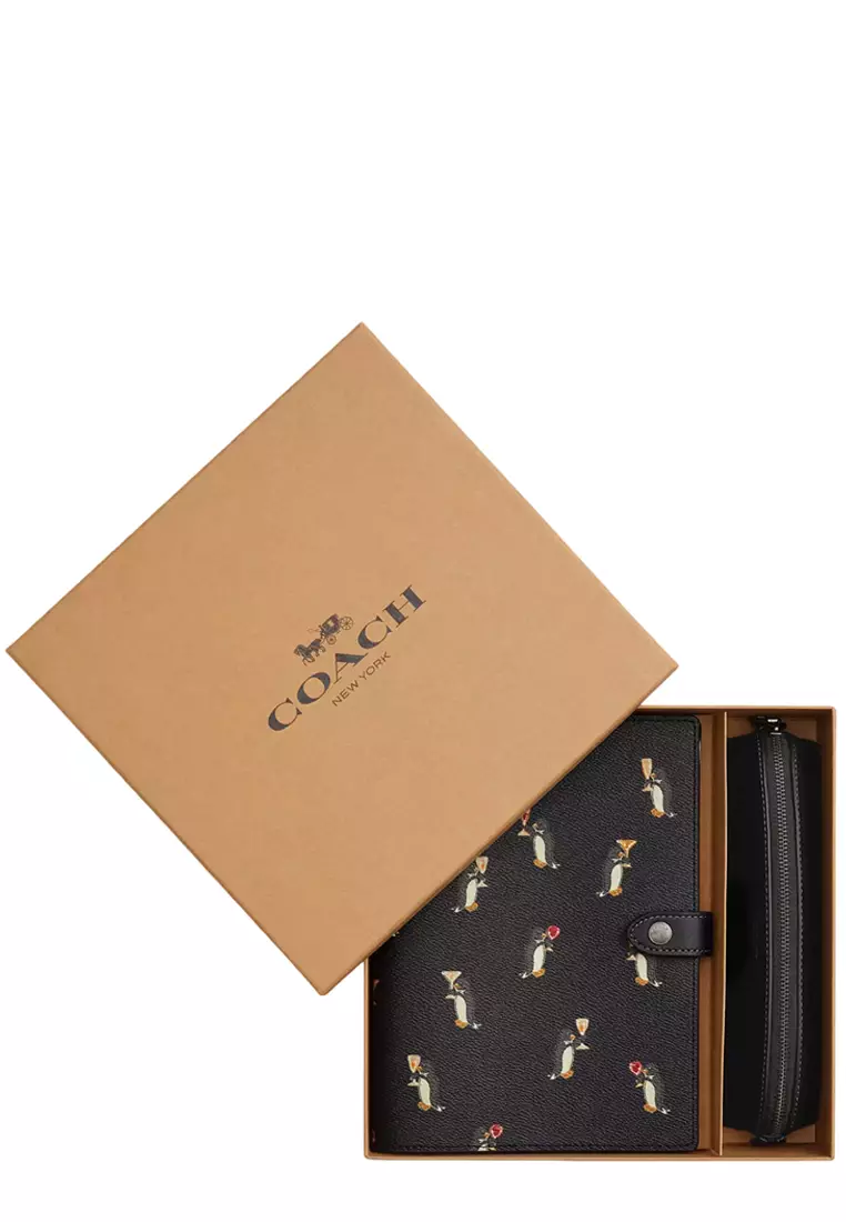 Buy Coach Boxed Notebook And Pencil Case Set With Penguin Print - Black ...