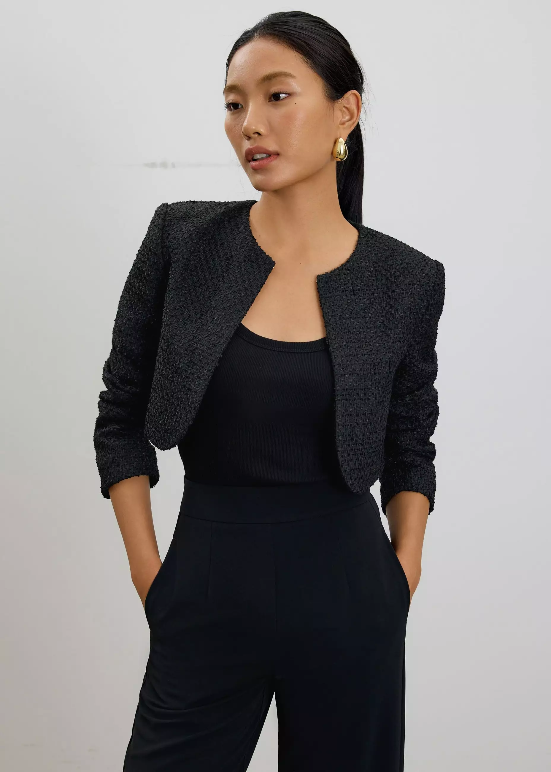 Jaket Wanita - RuchedReady® Fumiko Ribbon Tweed Crop Jacket