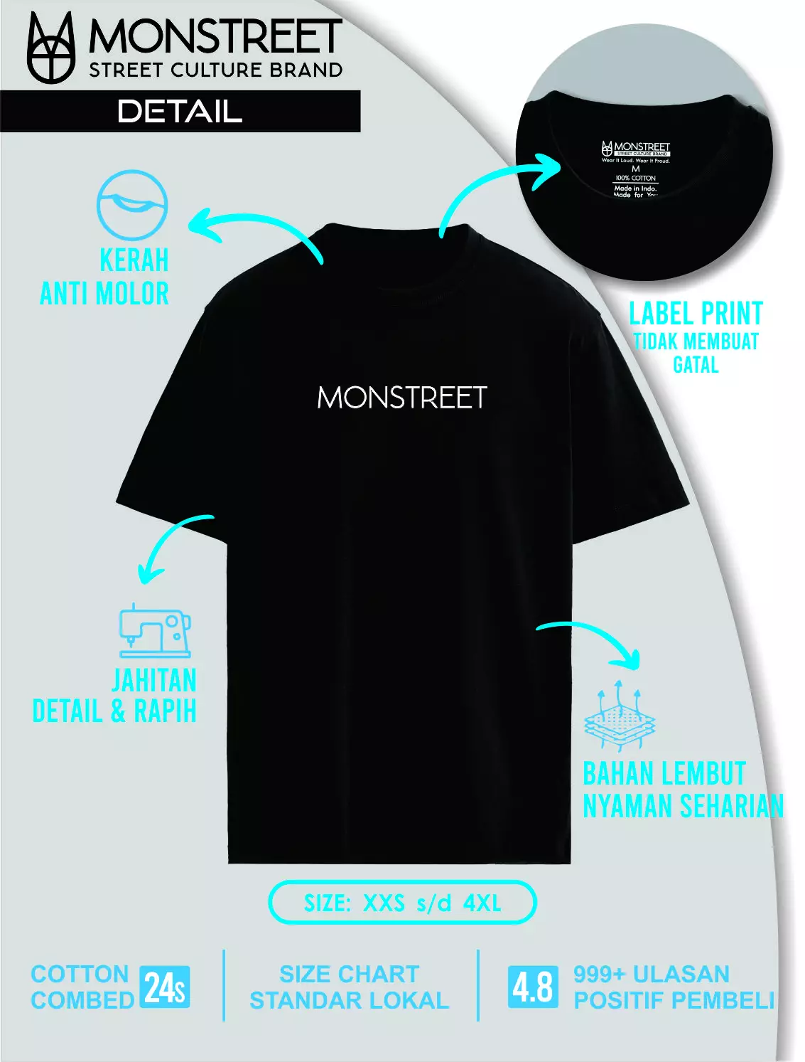 Monstreet Kaos Katun Combed 24S Grafis Reguler Fit Putih Tshirt UTR143 Cotton Combed 24S Graphic Tshirt Regular Fit White Tshirt