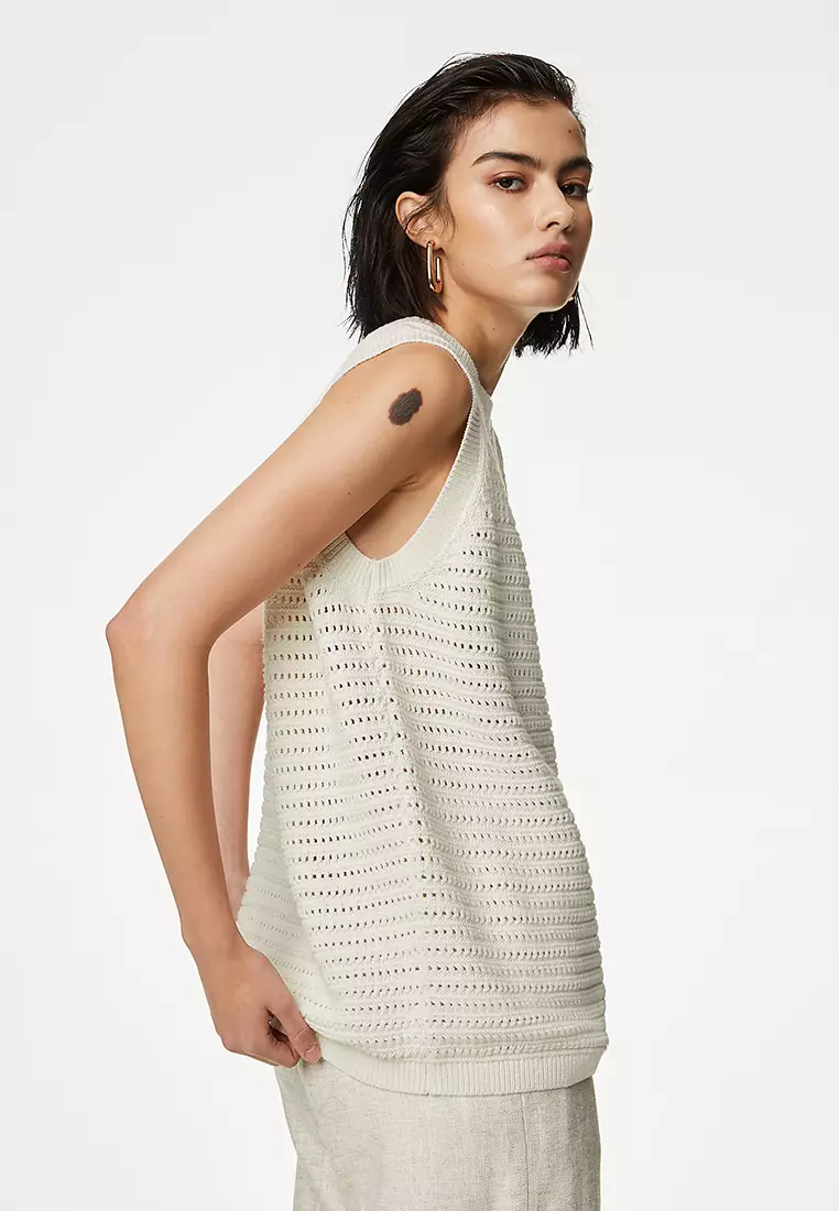 Cotton Rich Pointelle Knitted Vest