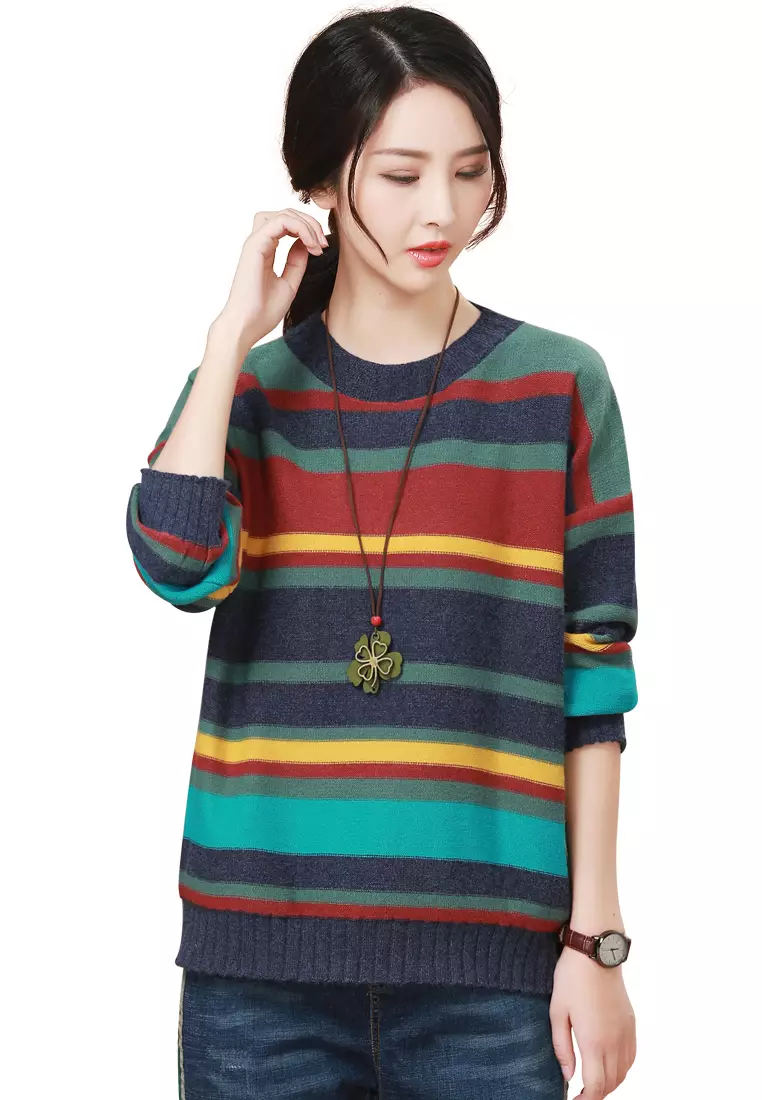 Fashion Striped Round Neck Thick Sweater