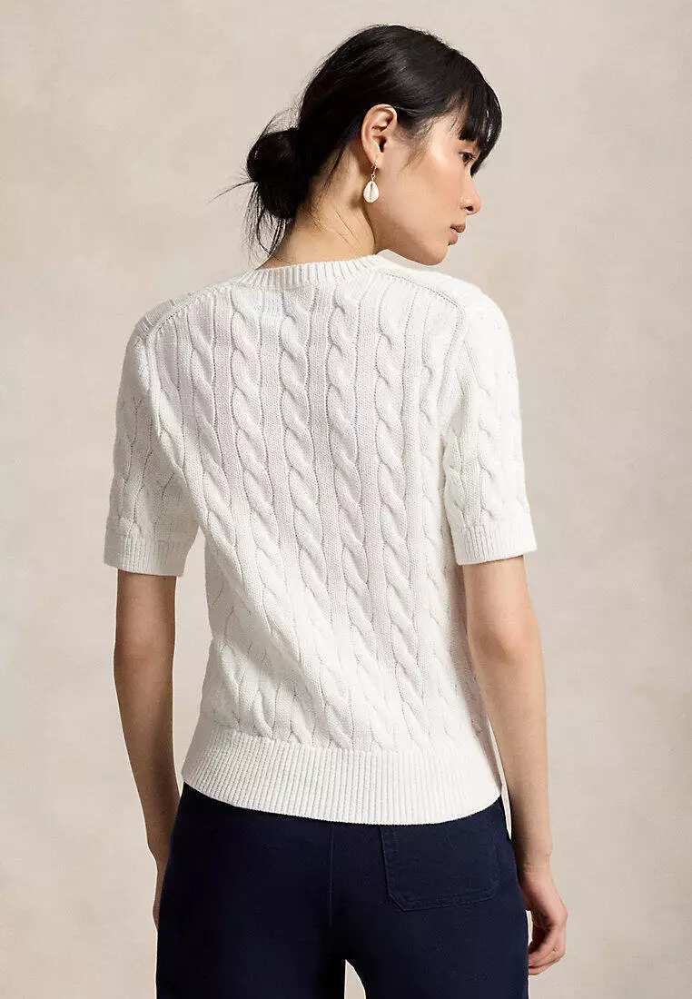 Cable-Knit Cotton Short-Sleeve Cardigan