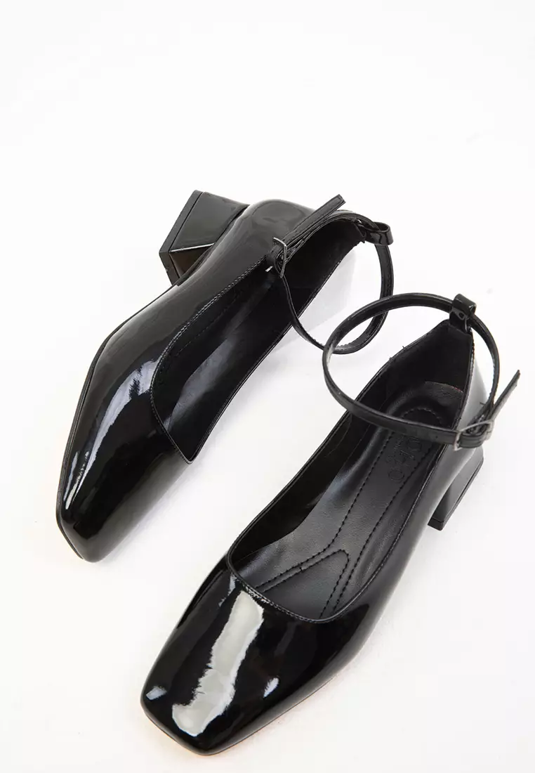 Patent Leather Black Women's Classic Heeled Shoes - 19783