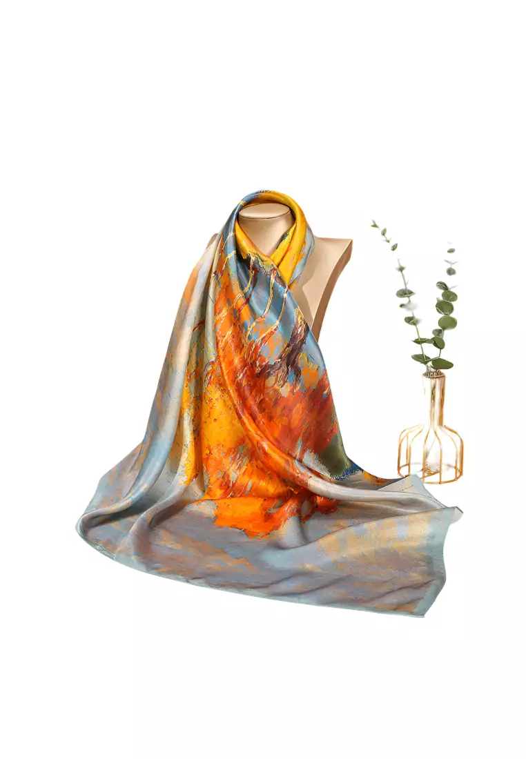 Luxury Silk Ladies' Large Scarf, Sun-Proof Crepe Satin, Premium Souvenir.