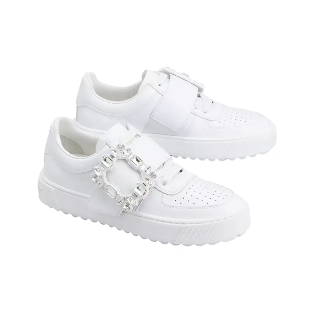 [4.4PRIL KEJUTAN HARGA] Very Vivier Strass Buckle Leather Sneakers White with Shoe Lace