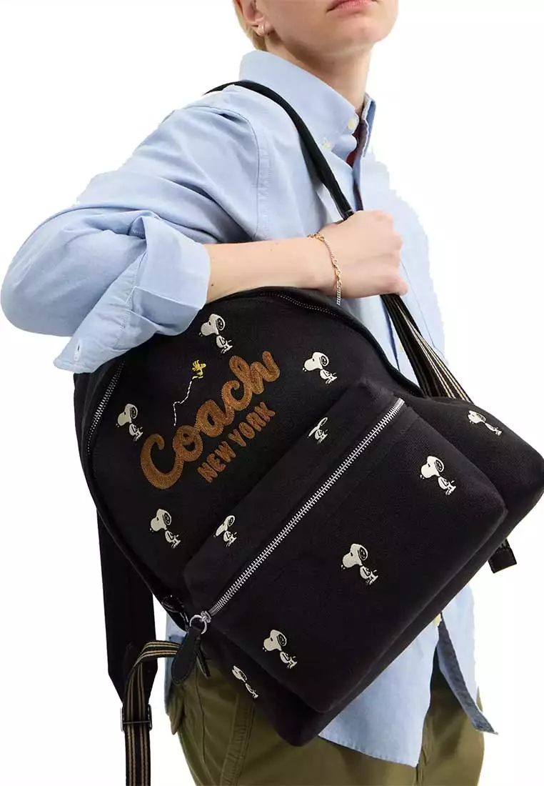 Coach X Peanuts Snoopy Cargo Backpack Black Multi CBF69