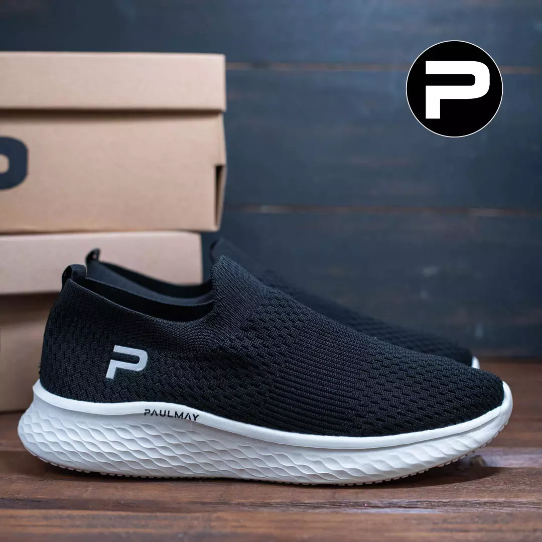 PAULMAY - Sepatu Slip On Running Pria Go Walk Black White