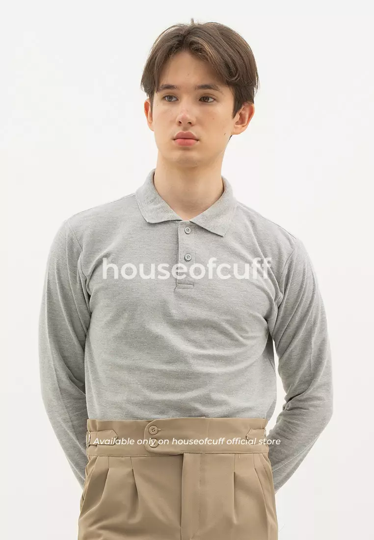 Houseofcuff polo shirt kaos kerah polo lengan panjang slim fit Abu Tua