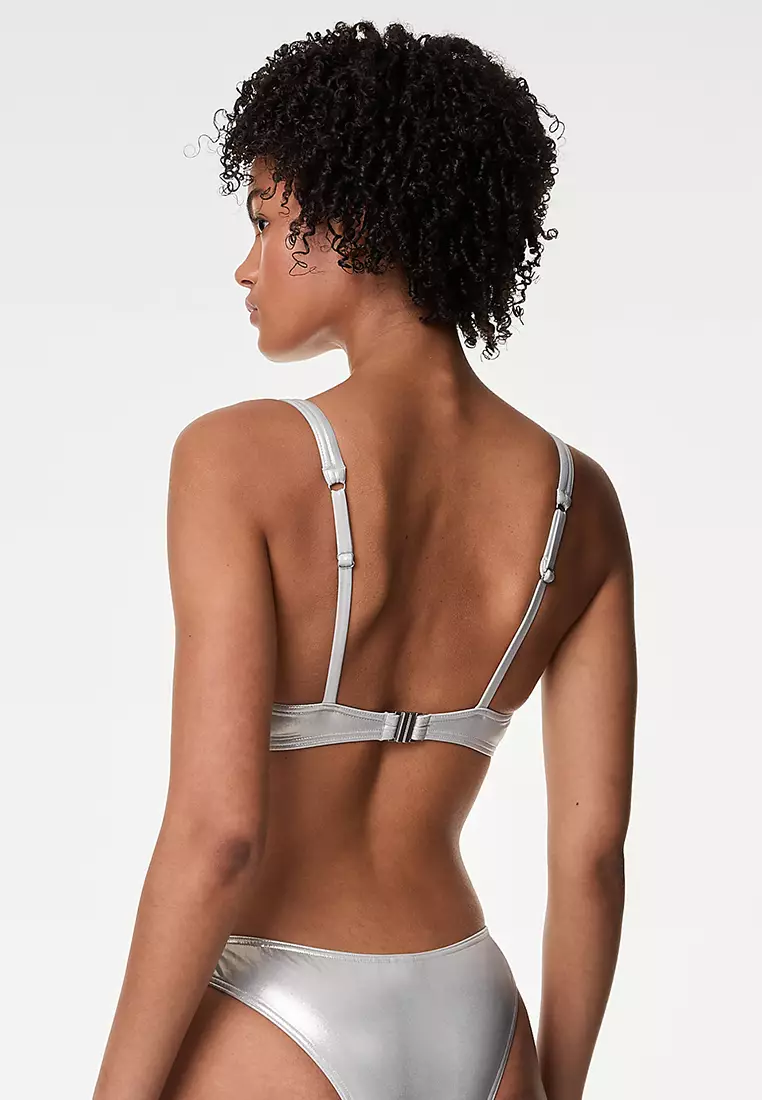 Metallic Padded Plunge V-Neck Bikini Top