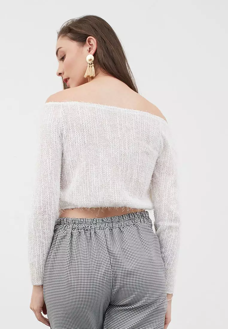 White cropped off the shoulder jumper online