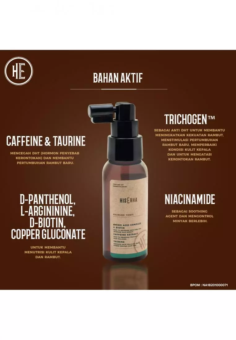 Hia Erha Hairgro Tonic With Amino Acid, Biotin, Caffeine Extract, Taurine 60Ml - Tonic Rambut Pria