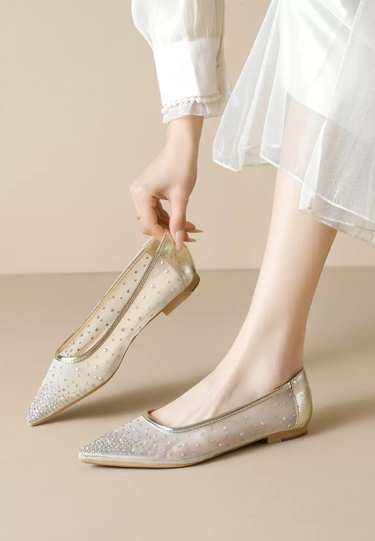 Buy Twenty Eight Shoes Pointed Rhinestone Mesh Flat Shoes WW628-1