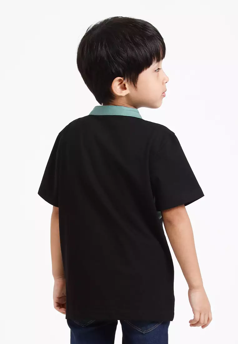 Forest Kids Premium Weight Cotton Stretchable Mandarin Collar T Shirt Men | T Shirt Baju Budak Lelaki - FK20170-01Black