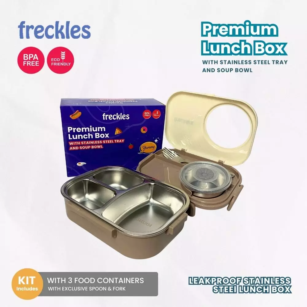 Freckles Stainless Steel Lunch Box - Beige/Brown - Tempat Makan Stainless Steel dengan Mangkuk