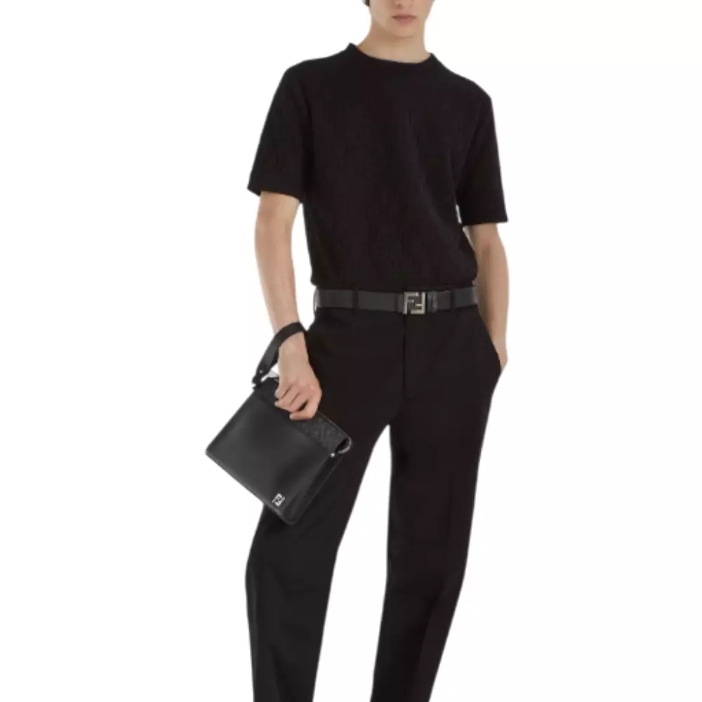 FF Squared Leather and Canvas Clutch Black